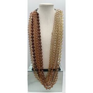 Vintage Multi Strand Faceted Beaded Ombré Brown To Smokey Beaded Necklace
